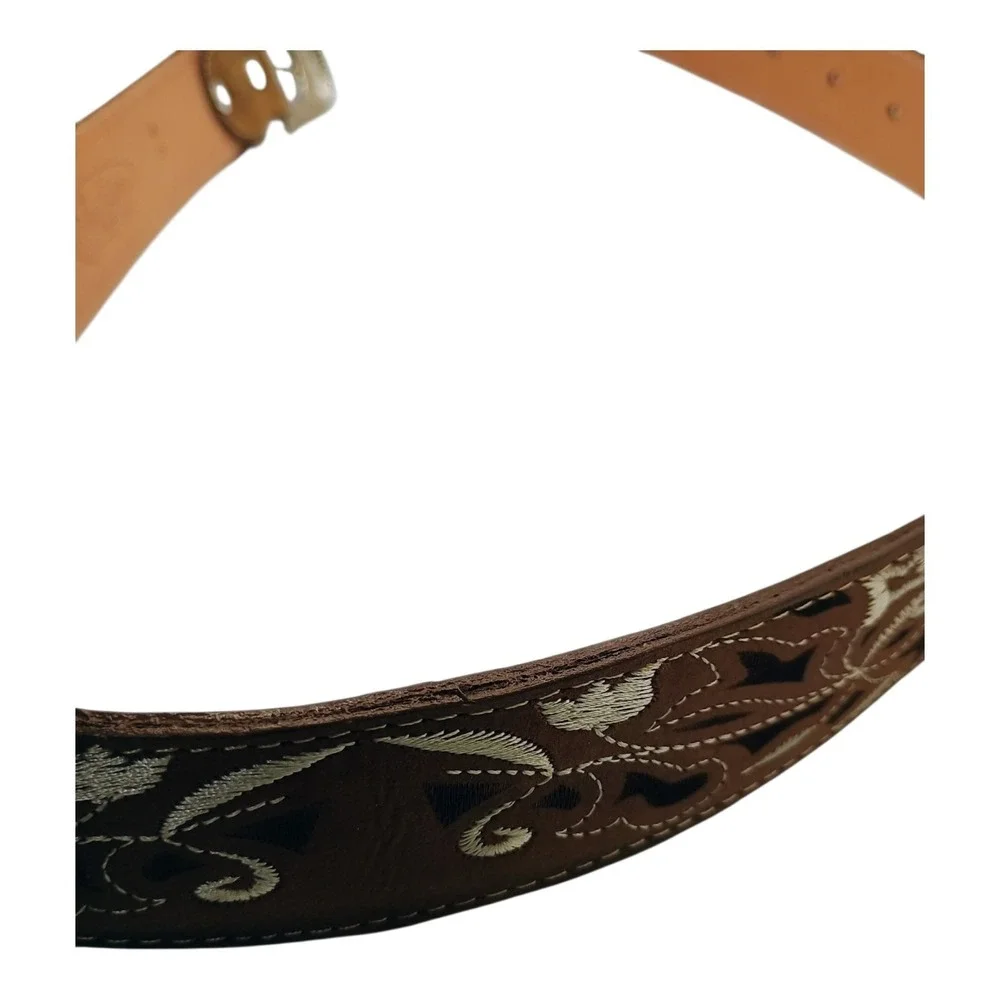 La Sierra Boots Belt Unisex Size 30 Leather Brown Floral Embroidered 30-35 Inch